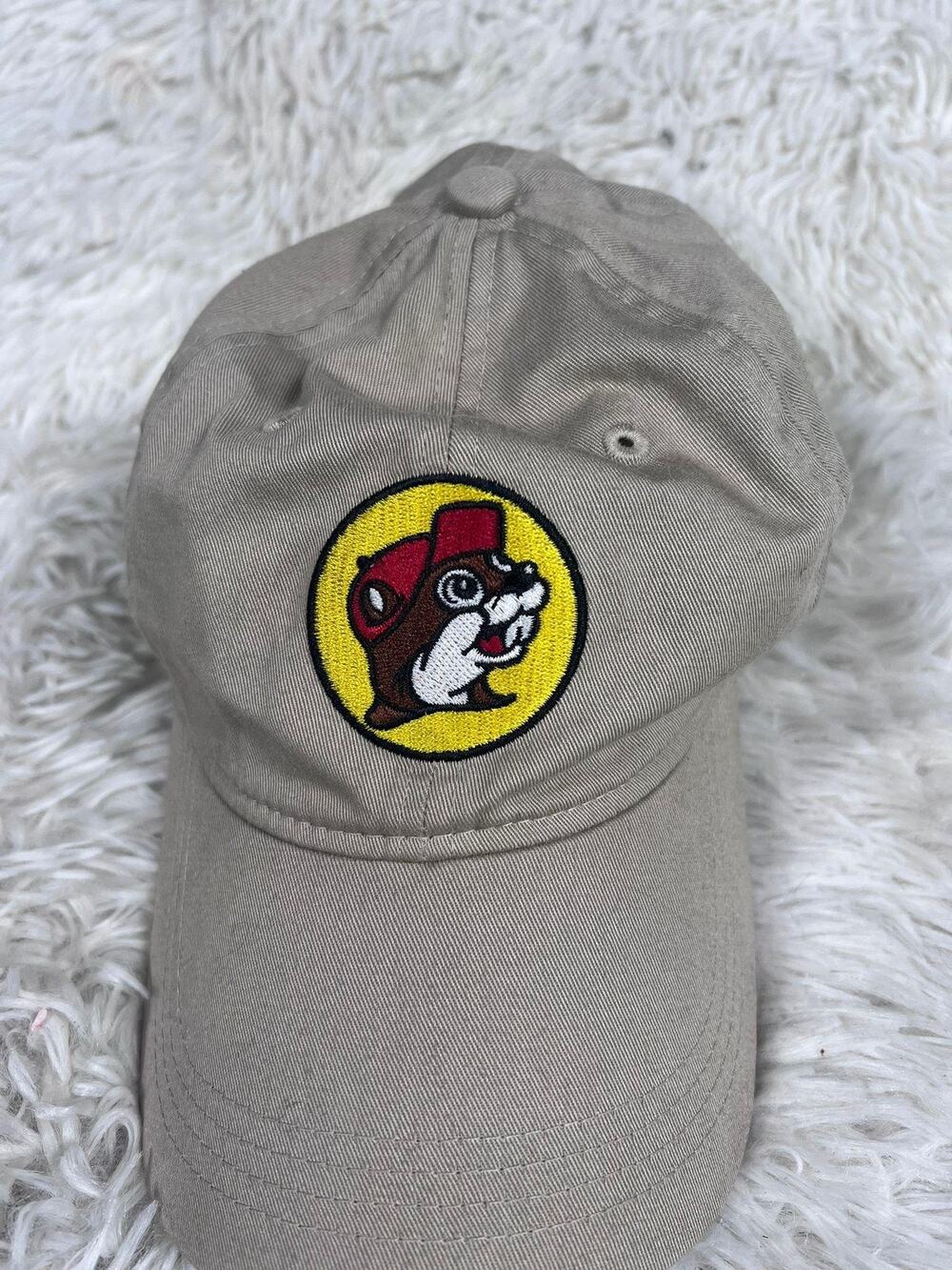 Buc-ee's Hat Cap Strap Back One Size Khaki Embroidered Beaver Patch Mens Cotton
